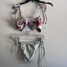 ZAFUL Floral Bikini Top  Green Tie Bottoms Mixed Set Size M Straight Bandeau