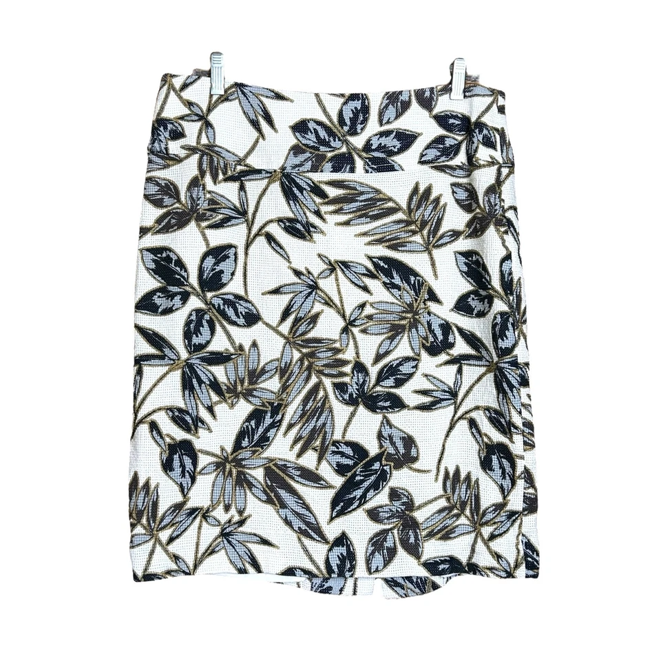 J.Crew Gold Foil Leaf Pencil Skirt Sz 12 Cotton Lined Back Vent 23" Length - Изображение 3 из 4