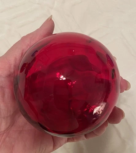 Rare Large Red Vintage Blenko Hand Blown Glass Ball Orb Mint Cond