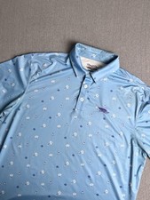 Straight Down Shirt Men  s L Blue Golf Polo Surfer Surf Palm Trees Performance