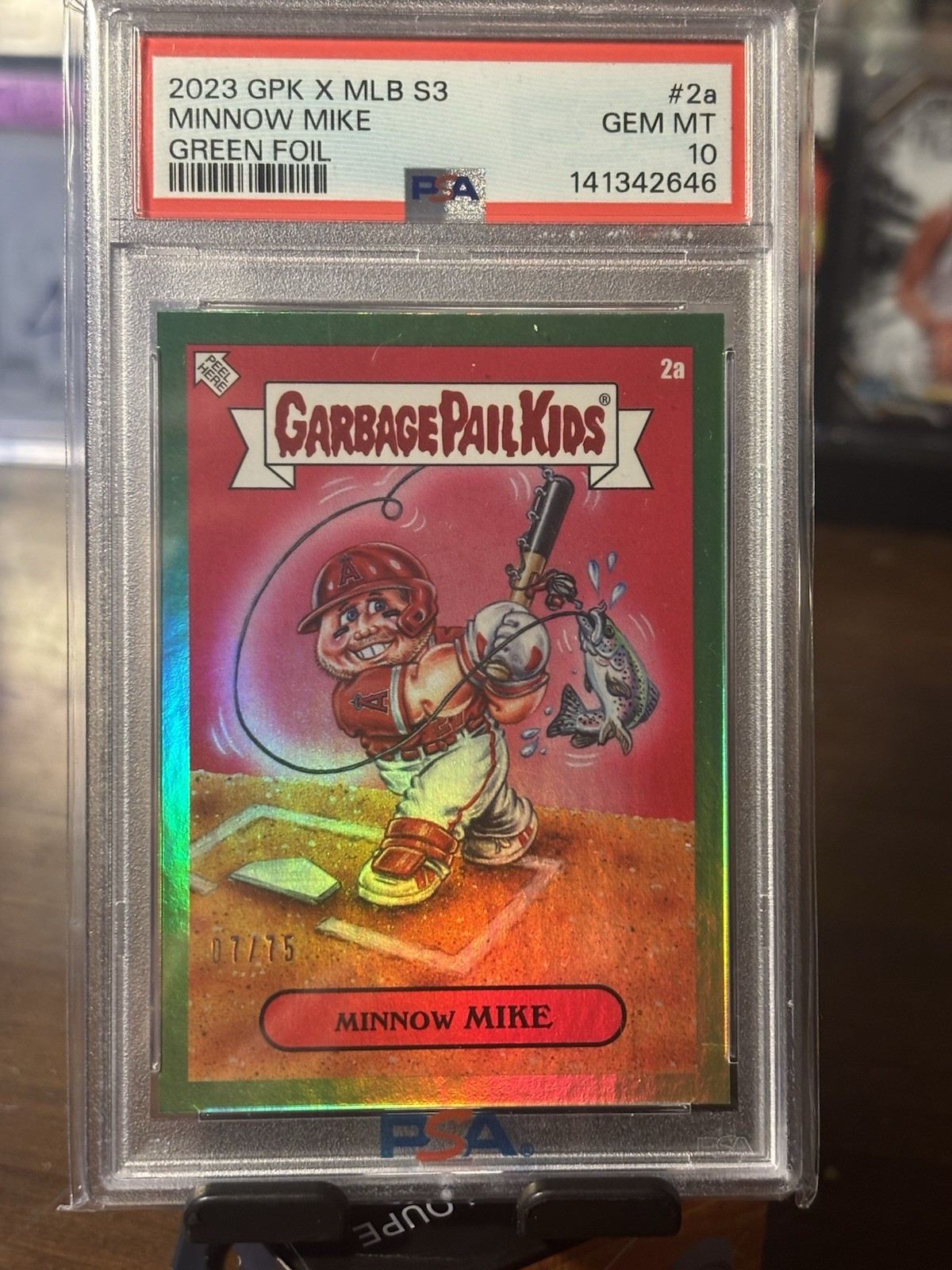 POP 1-2023 GPKxMLB S3 Minnow Mike-Mike Trout-07/75-green Foil-PSA10-CHASER PACKS