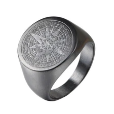 Black Men's Stainless Steel Ring Nautical Compass Signet Ring Fashion Biker Ring