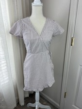 Abercrombie & Fitch Wrap Dress Small Petite Pink Stripes Mini Dress Ruffle 148