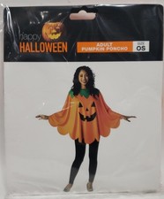 Happy Halloween Adult Women Jack O Lantern Pumpkin Poncho Size One Size
