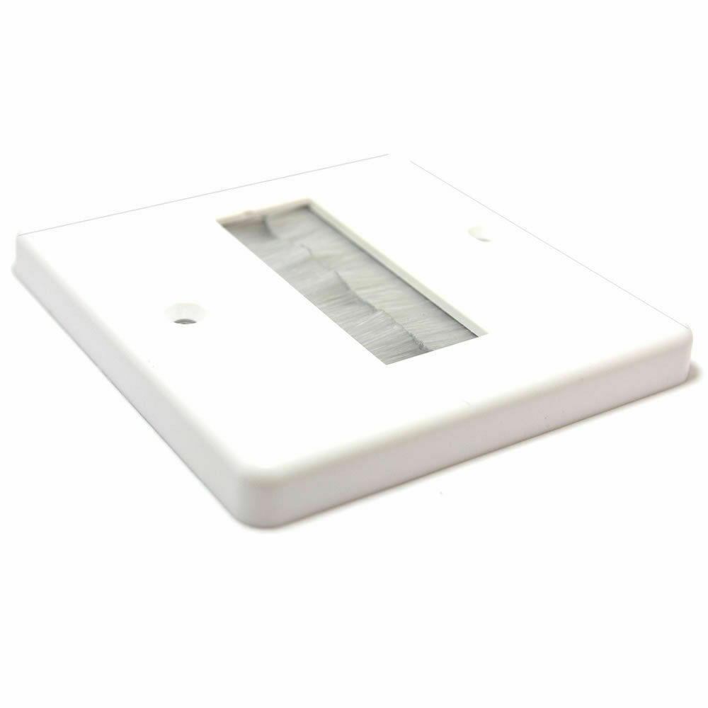 Cable Entry/Exit Slim BRUSH Faceplate Wall Outlet White Single Gang [007135]