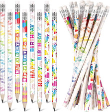 60 Pcs Happy Birthday Pencils with Erasers, HB for Students, White