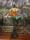 Vintage Purple Orange Flower Tiffany Style Stained Glass Table Desk Lamp 16 “