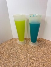 VTG Set of 2 Plastic Footed Beer Pilsner Lager Glasses 9.5" Tall Colored Liquid