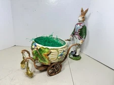 Fitz Floyd Old World Rabbit Centerpiece Cachepot 3 Piece And Box (rm)