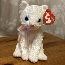 Ty Beanie Babies Fancy The White Cat, Small Plush Soft Toy, With Tags, RARE