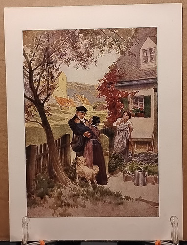 1911 - A TRAVELER'S HOMECOMING - Antique German Book Print Lithograph