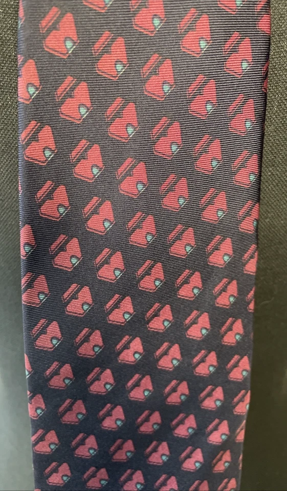 Corbata Stefano Rossini vintage 100 % seda * patrón geométrico azul marino, rosa y verde azulado* Foto 3 de 4