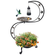 Solar Bird Bath for Outside, Vintage Metal Bath Bowl Standing Birdbaths with