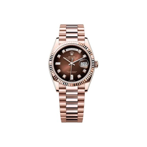 Rolex Day Date 36mm 128235-0037 Rose Gold with Brown ombre? Diamond Dial Watc...