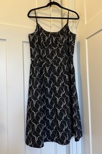 Ann Taylor Dress Womens 14 Blue Floral Ruffle Sleeveless Career Business Staple