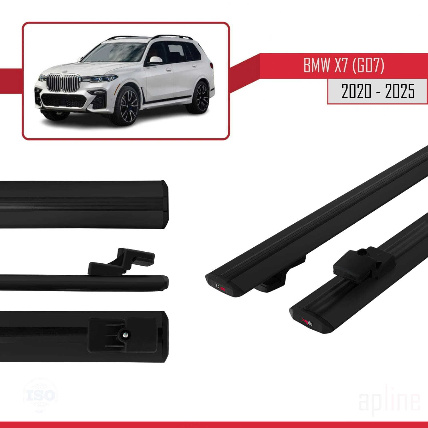 Barres de toit noires pour BMW X7 G07 2020-2025 modèle BASIC de 135cm - 3
