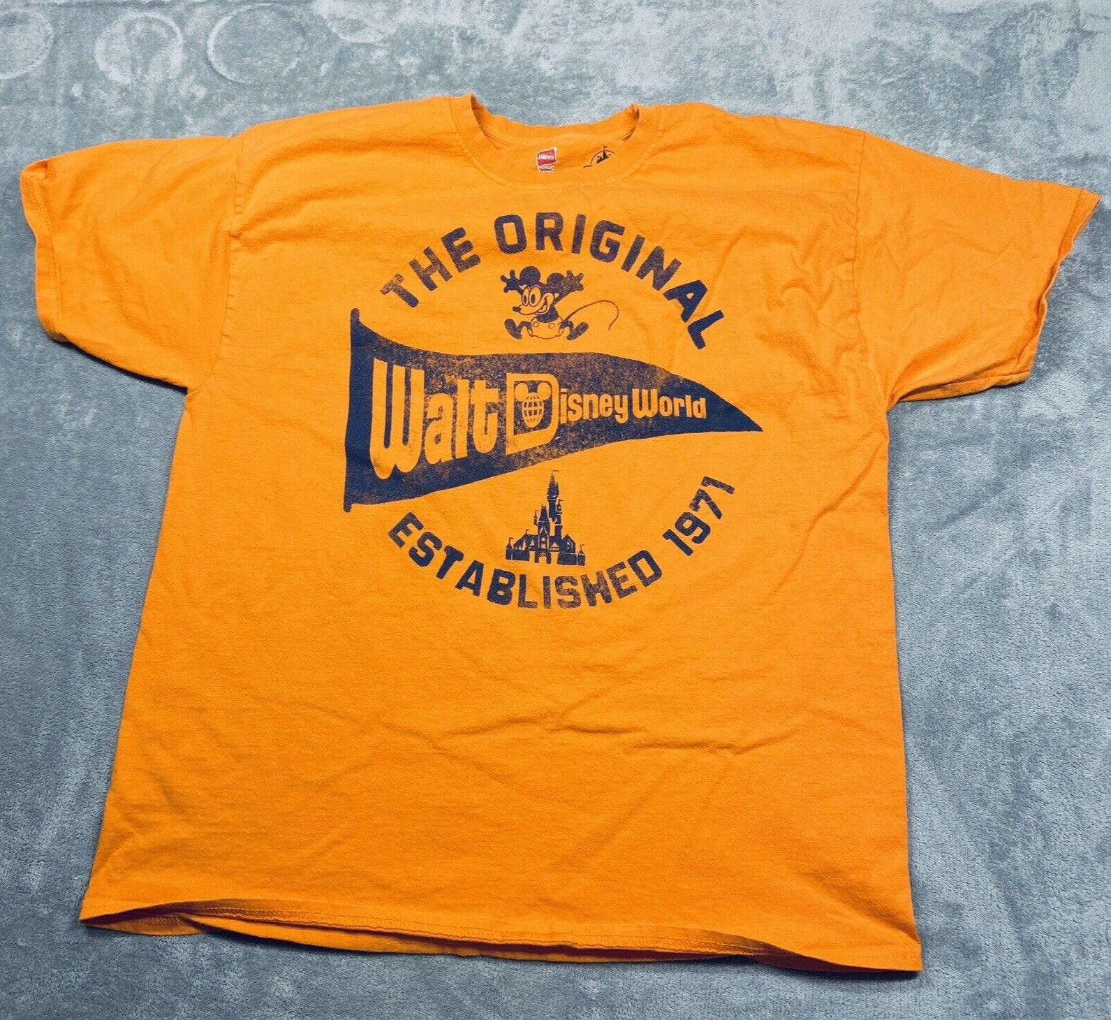 Hanes Tagless Disney Parks Unisex XL T-Shirt Orange World Land Souvenir Short Sleeve