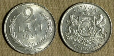 Latvia : 1926 2 Lats CH.AU-UNC #8 IR1496