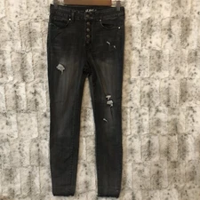 Rewash Womens Size 7 Reunion Distressed Dark Wash Raw Hem Size Button Fly Jeans