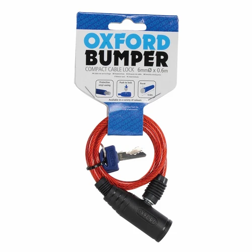 Oxford Bumper Helmet Bike Motorbike Security Cable Lock 600x6mm - Red