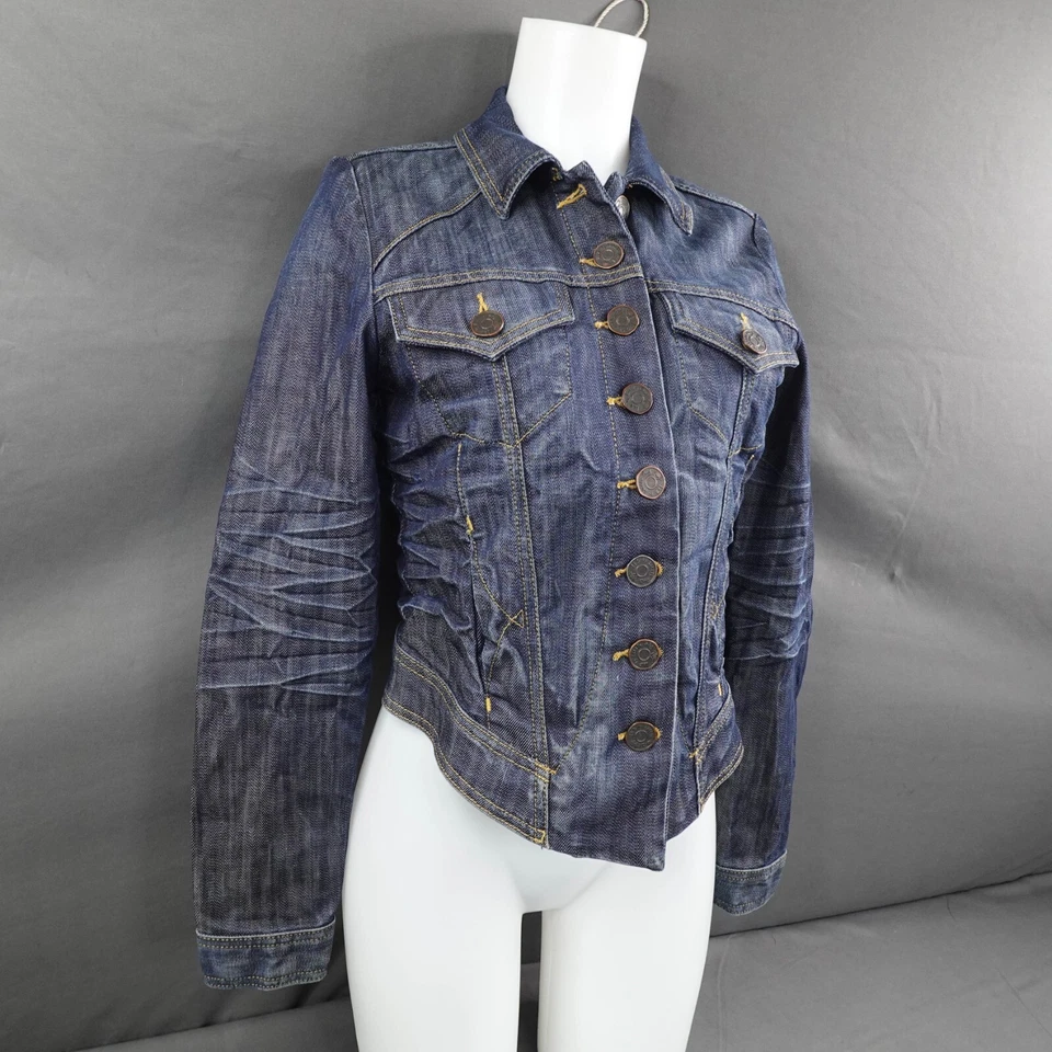 Chaqueta vaquera LTB by Little Big para mujer pequeña azul recortada camionero envejecida Foto 2 de 4