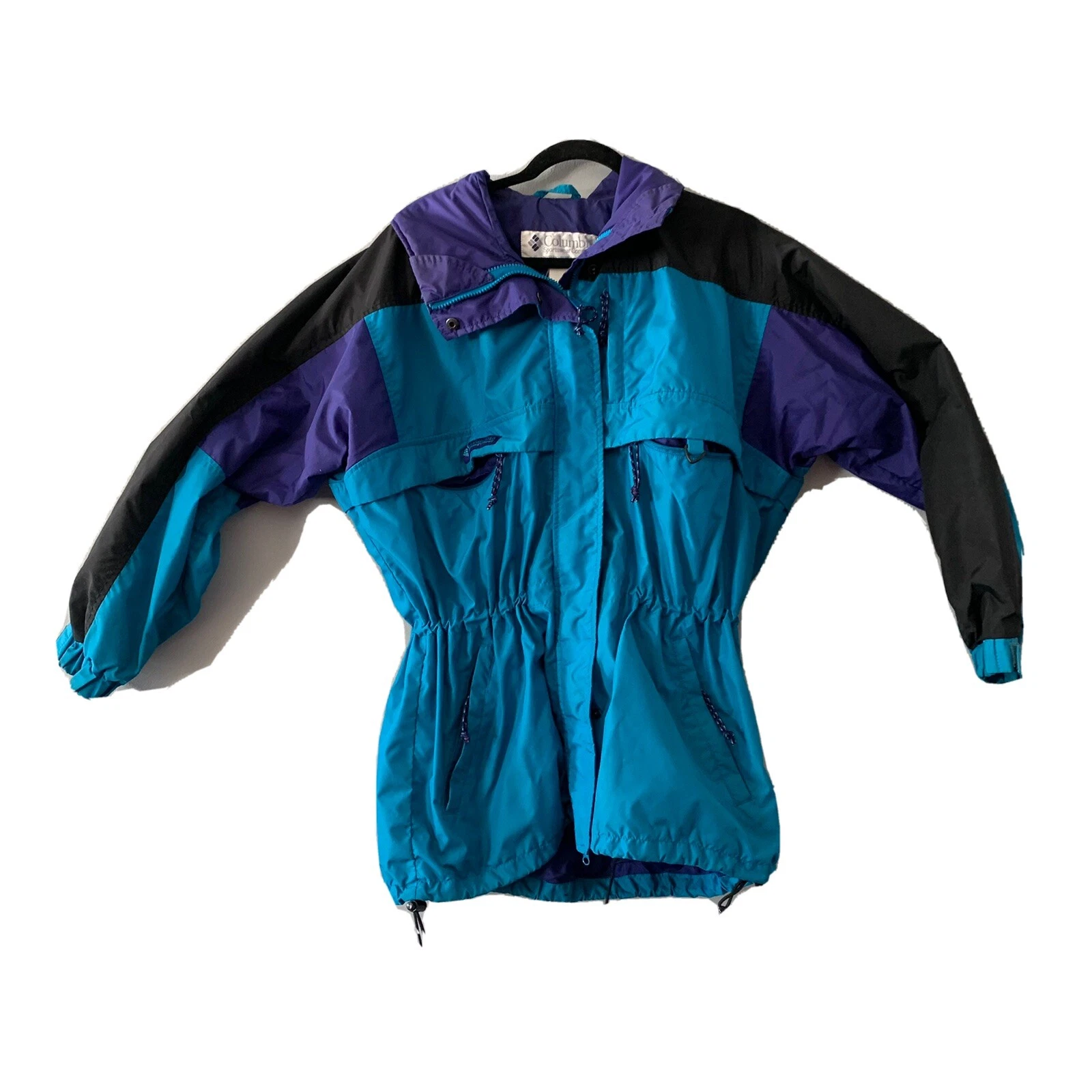Vintage 90s Columbia Pullover Men's Windbreaker Neon Pink Purple Teal Colorblock