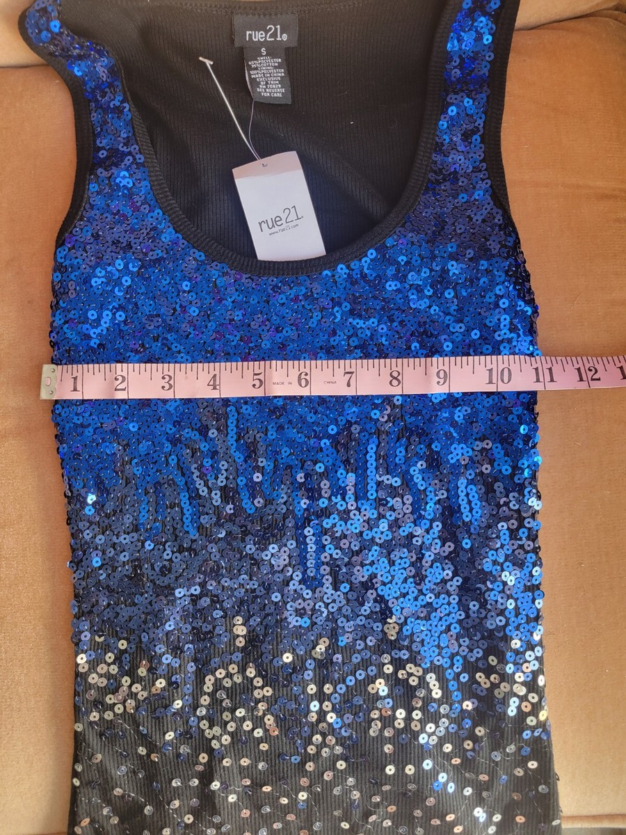 Rue 21 Tank Top Blu/black Sequence Teen Small | eBay