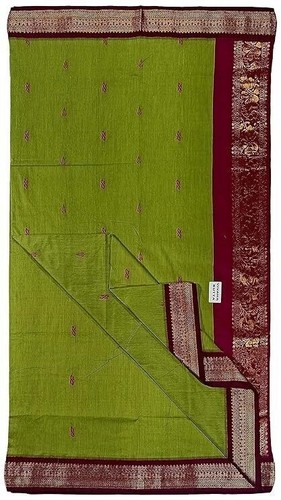 Borde de seda suave Gadwal zari Sari tradicional para mujer con pieza de blusa