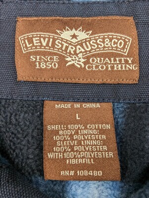 Levis Shirt Jacket Mens Large Navy Fleece Lined Plaid Button Up