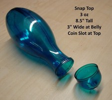 Bowling Pin Bank - Blue 8.5" Tall, 3" Wide at Belly, 3 oz