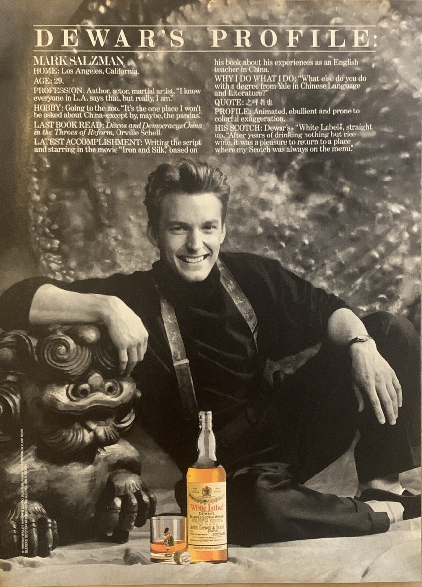 1989 Dewars White Label PRINT AD Mark Salzman Los Angeles VTG