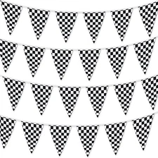 Checkered Flags Black and White 30'  100’ FT Pennant Racing Banner NASCAR Theme