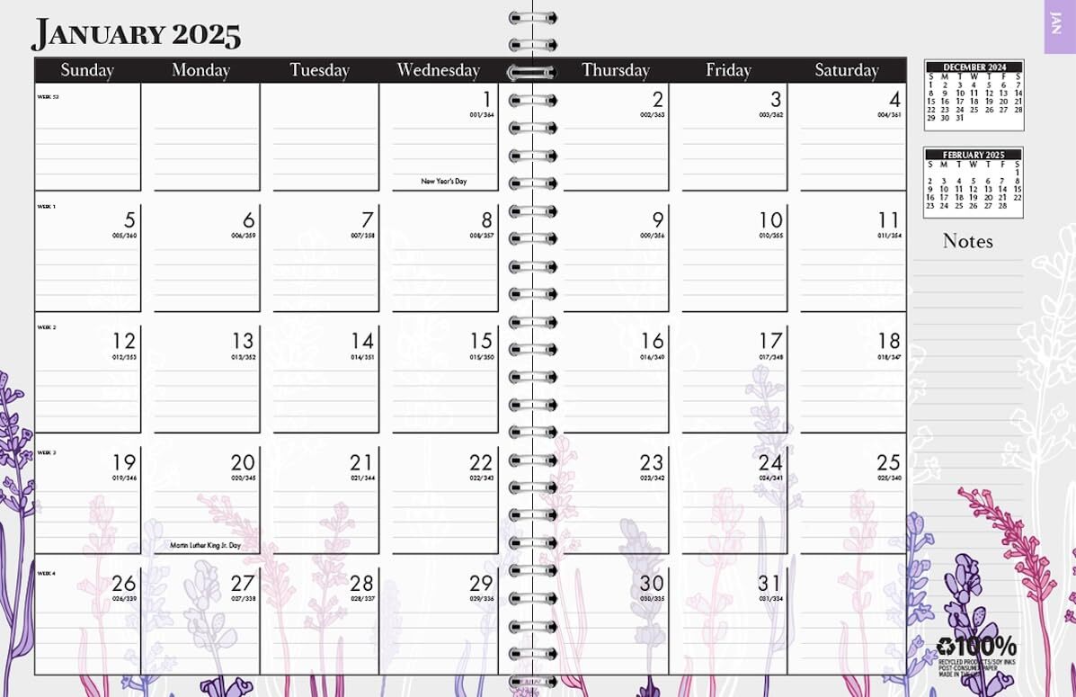 2025 Wild Flower 8.5-inch x 11-inch Weekly & Monthly Planner, Paperboard Cove...