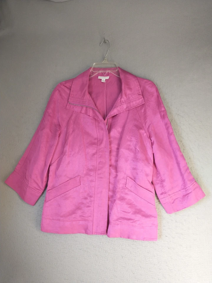 Charter Club Womens Jacket Medium Purple Full Zip Linen Blend Solid Coat Foto 3 de 4