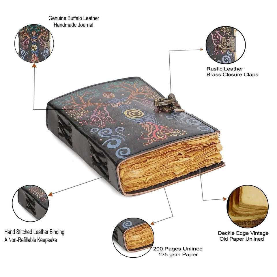 Blank Book Of Shadows Journal With Lock Vintage Handmade Leather Diary Halloween - Image 3 of 4