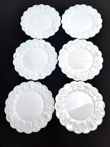 Vtg  Westmoreland Paneled Grape 8.5" Luncheon Salad Plates Milk Glass Set of 6