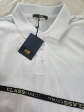 Roberto Cavalli Class Cotton Polo Shirt Mens Size XL White Logo NEW