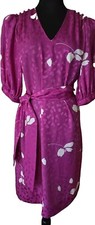 Vtg Women's Silk Image Dress FLORA KUNG NY Fuchsia Floral Pink Midi Dress Sz 12