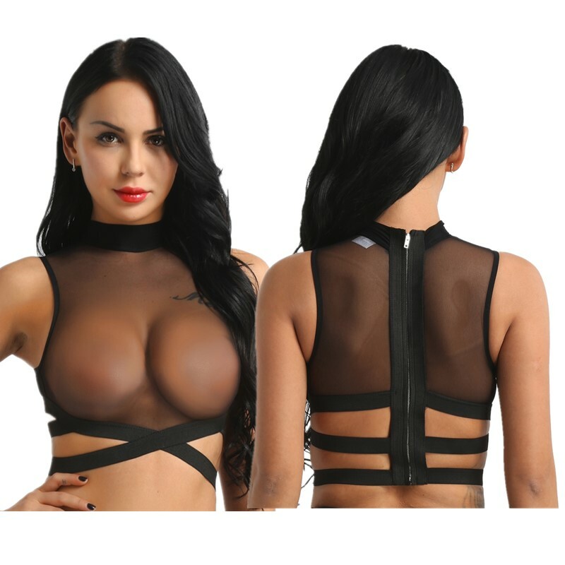 ALTRA Crop top trasparente da donna senza pancia maglia canottiera maglia top biancheria sexy