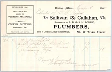 Sullivan & Callahan Plumbers Boston MA 1905 Billhead Geo. M. Rogers* (#9)