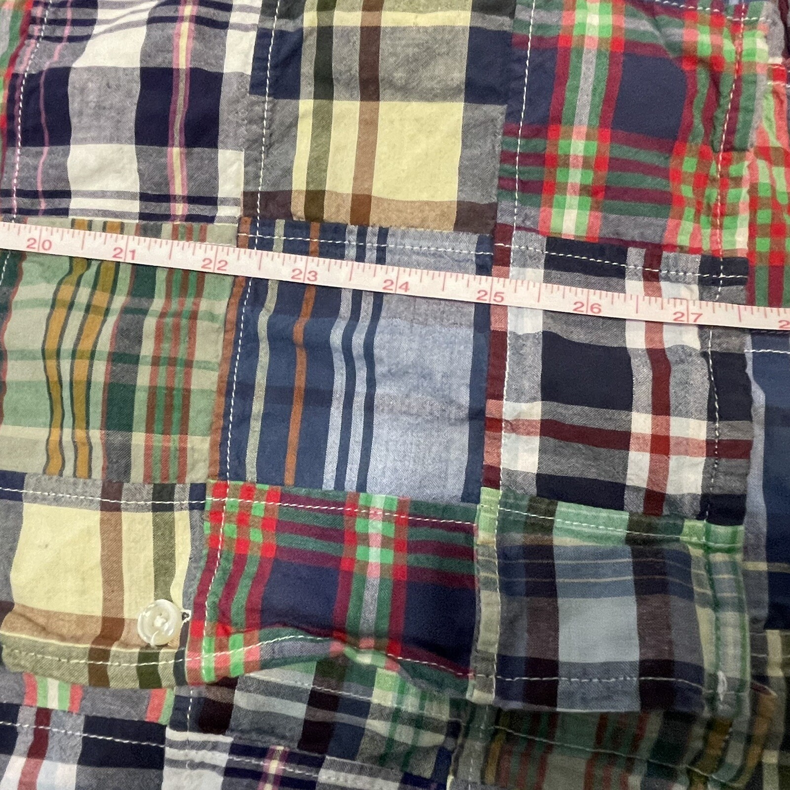 lands end mens medium patchwork block button fron… - image 4