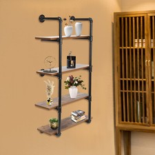 4 Tier Industrial Pipe Shelf Bathroom Shelves Wall Mounted Rustic Wood Shelf New