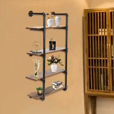 4 Tier Industrial Pipe Shelf Bathroom Shelves Wall Mounted Rustic Wood Shelf New
