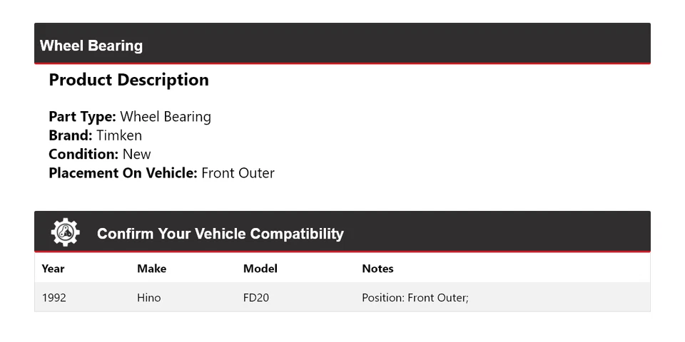 Rolamento de roda dianteiro externo Timken para 1992 Hino FD20 - Imagem 2 de 4