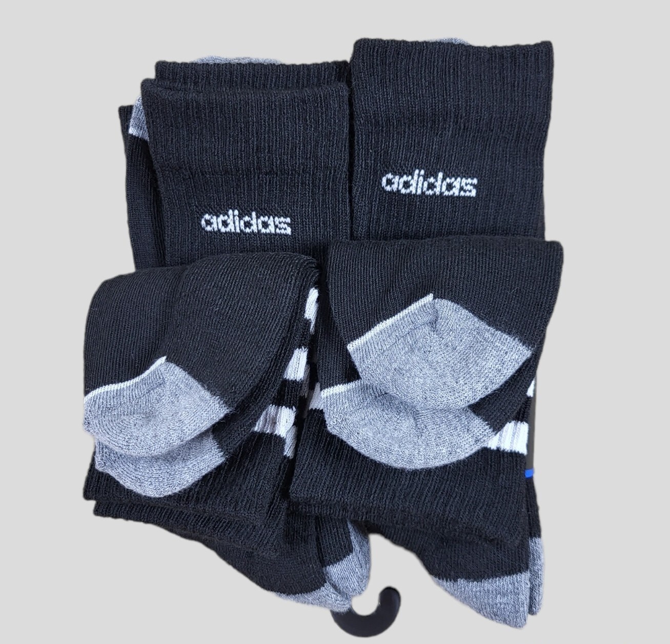 ADIDAS Mens Socks Crew Aeroready Full Cushioned 6 Pack Black Shoe Size