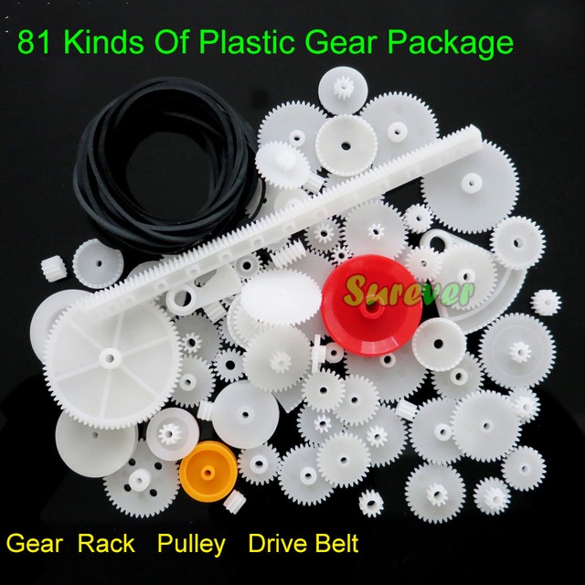 1set/81kinds New Plastic Rack Pulley Belt Worm Gear Kit Set Toy Model