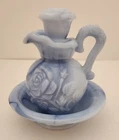 Avon Blue Marbled Milk Glass Pitcher + Bowl for Bubble Bath ~ VINTAGE ~ May 1978