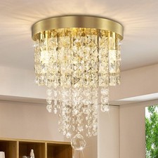 Mini Gold Crystal Chandelier, 3 Light Modern Flush Mount Ceiling Light Fixtur...