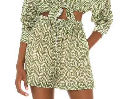 Tell Your Friends Silk Blend Pull On Short In Green Nicci Print Women's Size XS
