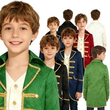 Boys Coat Cosplay Costume Formal Jacket Gold Trimming Masquerade Fake 2 In 1